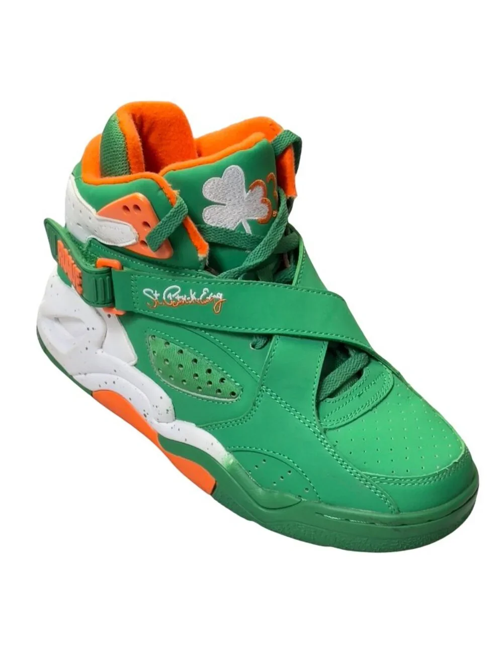 PATRICK EWING FOCUS Mens Shoes Green Orange Leather High-top Sneaker Basketball